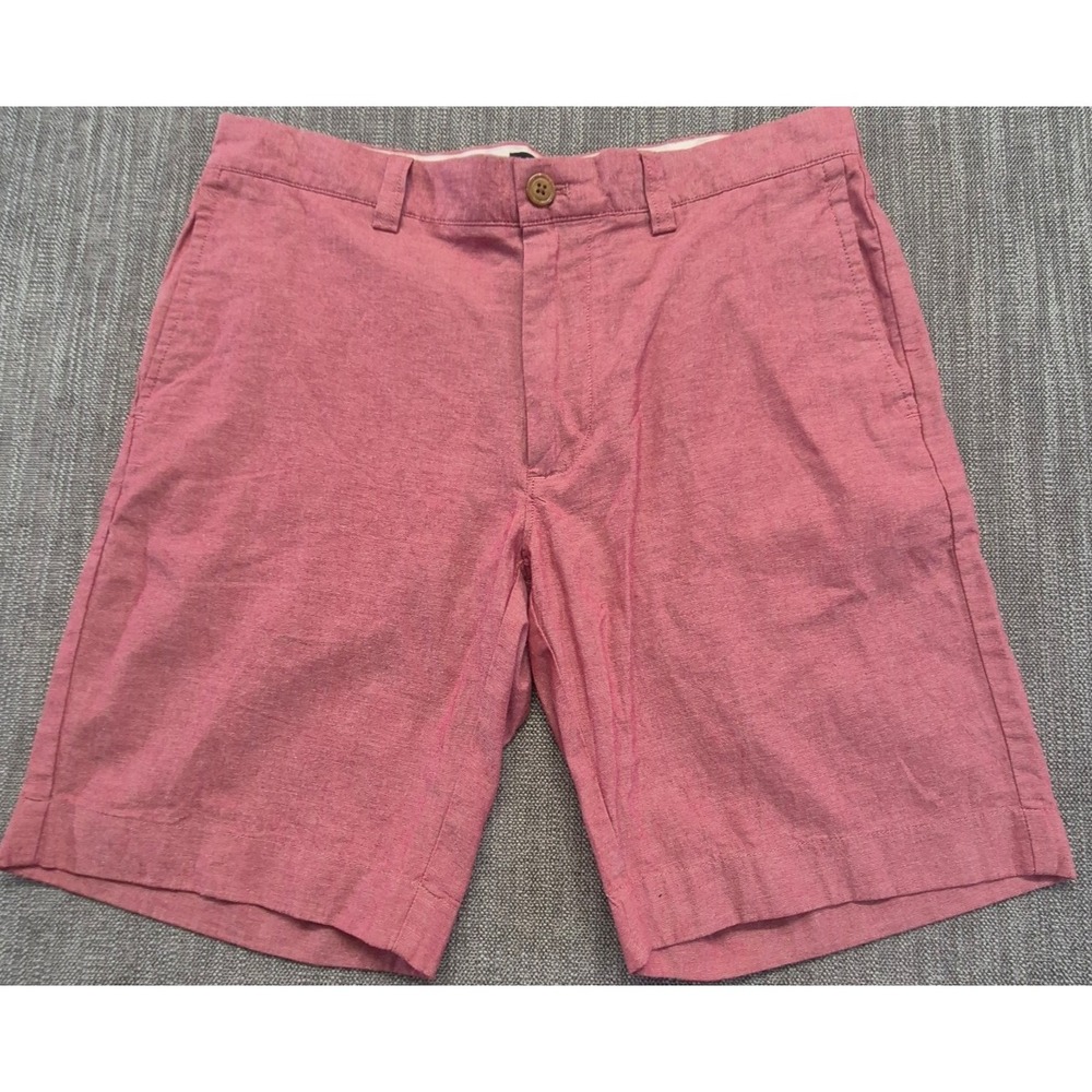J Crew Gramercy men's red chino shorts 32 flat front cotton 8" inseam preppy‎